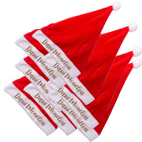 Ejemplos de gorros de Papá Noel personalizados con logos de empresa mediante serigrafía