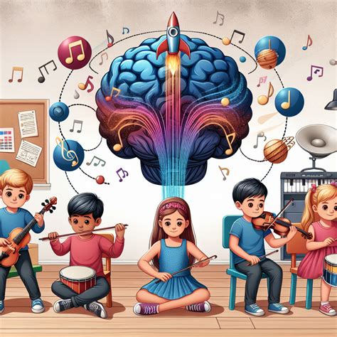 infografía con iconos representando los beneficios de la música en el desarrollo infantil: físico, emocional, intelectual, motor, lenguaje.