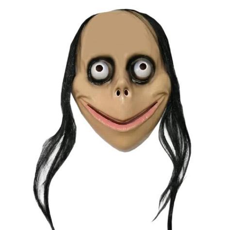 Ilustración de la máscara de Momo con expresión aterradora.