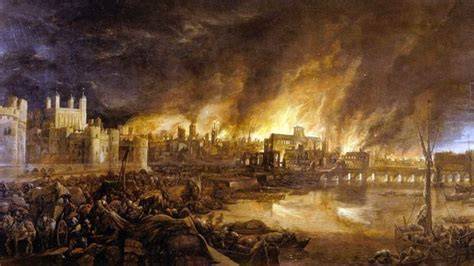 Grabado del Gran Incendio de Londres en 1666