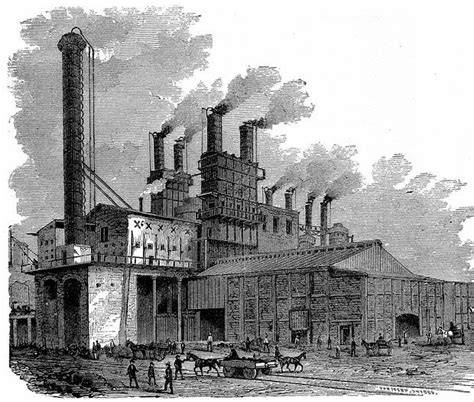 Ilustración de una fábrica durante la Revolución Industrial en Inglaterra