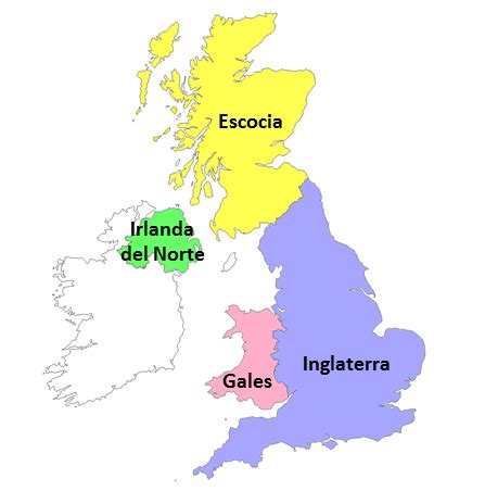 Mapa que muestra las naciones del Reino Unido y la isla de Gran Bretaña