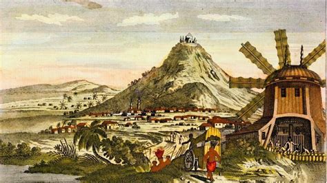 Grabado del Cerro Rico de Potosí en la época colonial