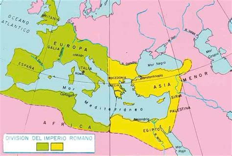 Mapa de la división del Imperio Romano