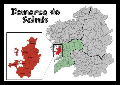 mapa de la comarca del Salnés con la ubicación de Meaño, Meis y Pontevedra