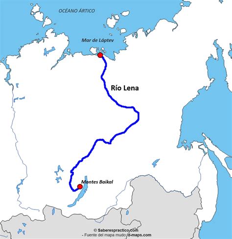 Mapa de la cuenca del Río Lena y su curso