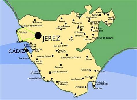Mapa de la provincia de Cádiz, señalando la ubicación de Paterna de Rivera