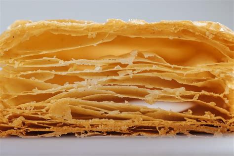 Diagrama mostrando las capas de la masa de hojaldre de un croissant