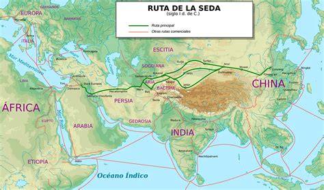 Mapa mostrando la ruta de expansión del pistacho desde Asia Central hasta América