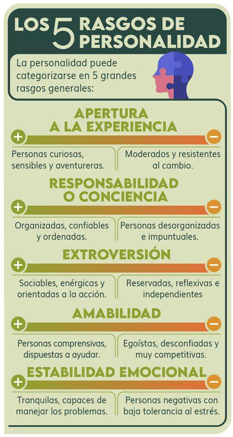 Infografía sobre los rasgos de personalidad: liderazgo, intuición, dualidad lógica-emocional y magnetismo social