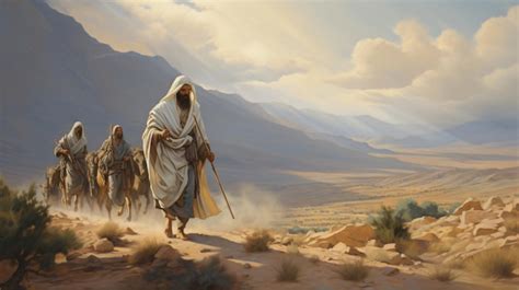 Representación artística de la caravana de Abraham en su travesía por el desierto.
