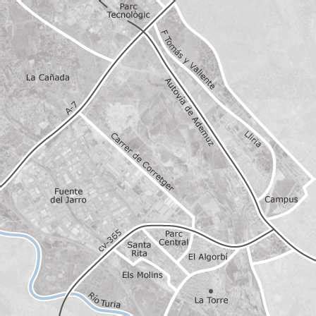 Esquema de planificación urbanística o mapa de Paterna con zonas de desarrollo