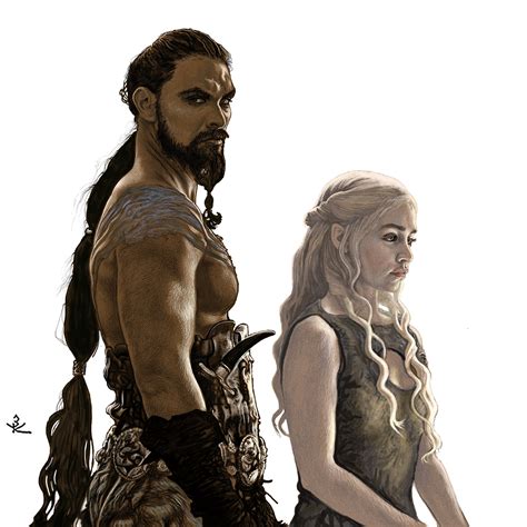 Ilustración de Daenerys Targaryen joven con Khal Drogo en el Mar Dothraki