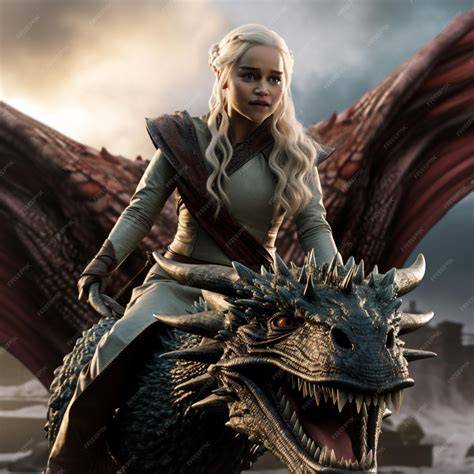 Arte conceptual de Daenerys Targaryen montando a Drogon