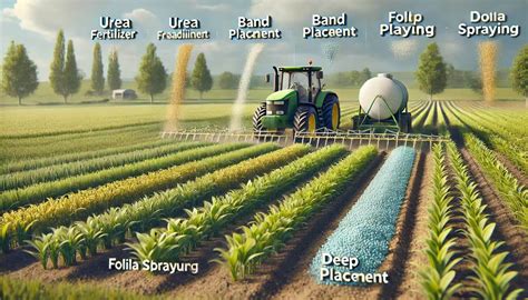 Infografía comparativa de métodos de aplicación de urea y sus efectos en la reducción de emisiones de amoniaco.