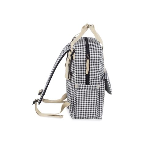 Foto detallada de la mochila Walking Mum I Love Vichy negro, mostrando su estampado