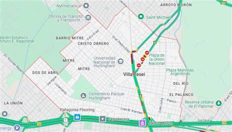 Mapa de la zona de Hurlingham y Villa Tesei señalando los puntos clave: el lugar del secuestro, la casa de la calle Kiernan y el sitio donde fue hallado el cuerpo.