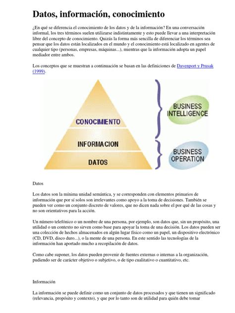 Esquema conceptual que ilustra la relación entre datos, información y conocimiento