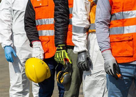 Foto de trabajadores ferroviarios utilizando equipos de protección personal