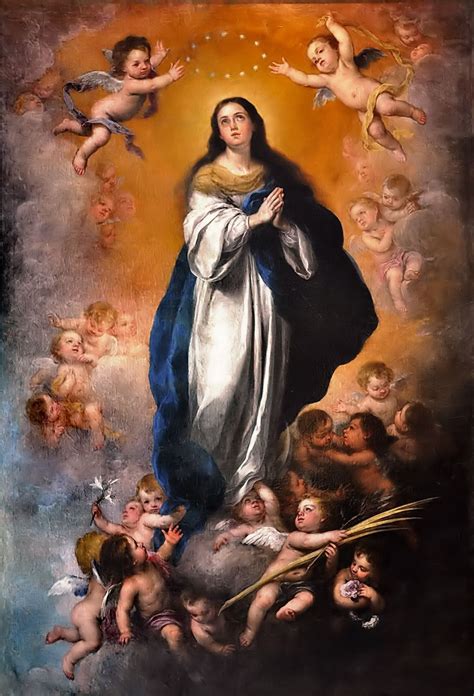 Pintura de la Inmaculada Concepción, enfatizando su pureza y maternidad.