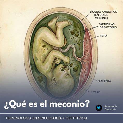 Infografía sobre el proceso de formación del meconio en el útero y su expulsión tras el nacimiento