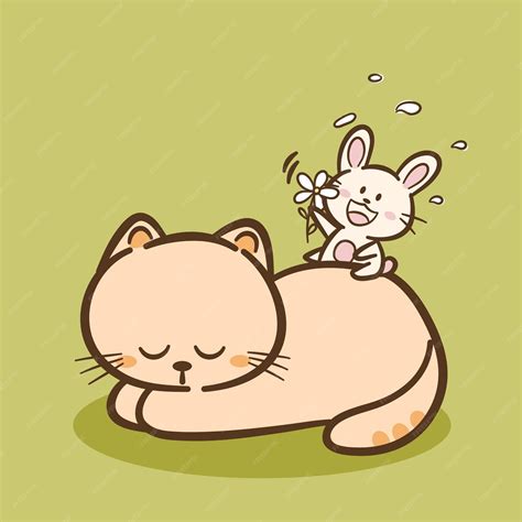Conejo y gato jugando pacíficamente