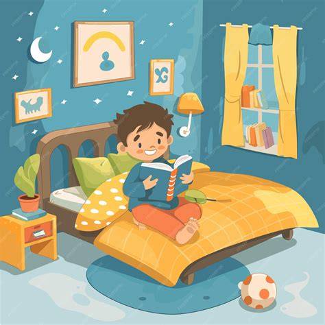 Niño leyendo un libro tranquilamente en la cama
