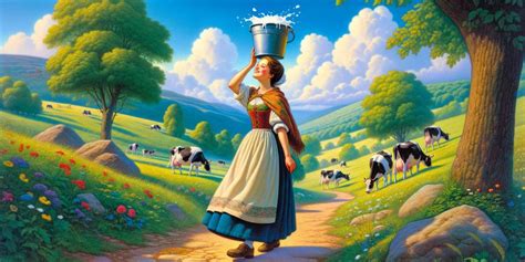 Ilustración de un antiguo lechero repartiendo leche con un cántaro