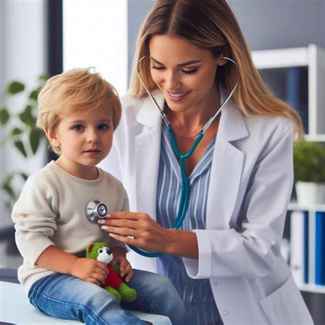 Imagen de un pediatra examinando a un niño sonriente