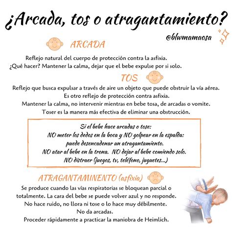 Infografía explicativa sobre la diferencia entre arcada y atragantamiento en bebés, mostrando las señales de cada uno