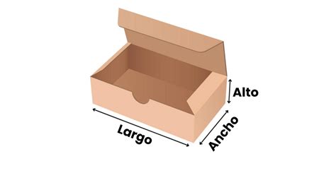 Infografía con las dimensiones de una caja y un contenedor, mostrando cómo se miden.