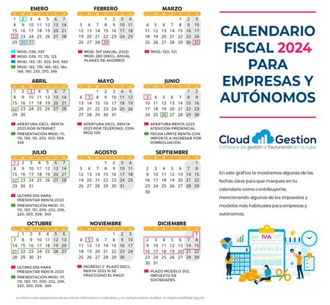 Calendario fiscal con fechas clave resaltadas.