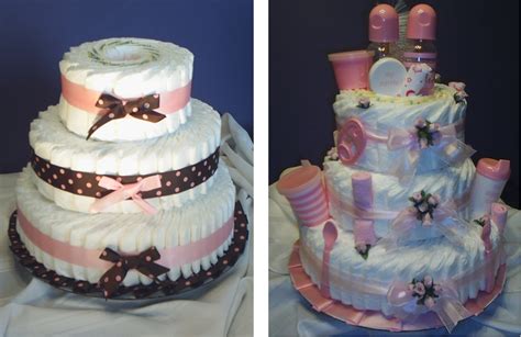 Esquema de un pastel de pañales compuesto por tres capas circulares decoradas con cintas y juguetes