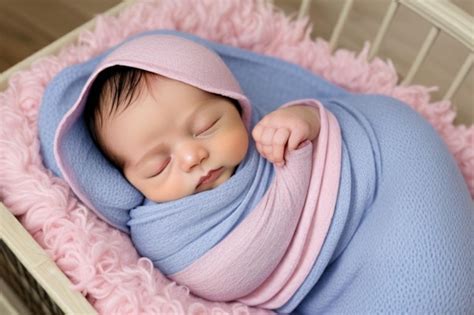 Bebé tranquilo durmiendo envuelto en una manta suave en una cuna