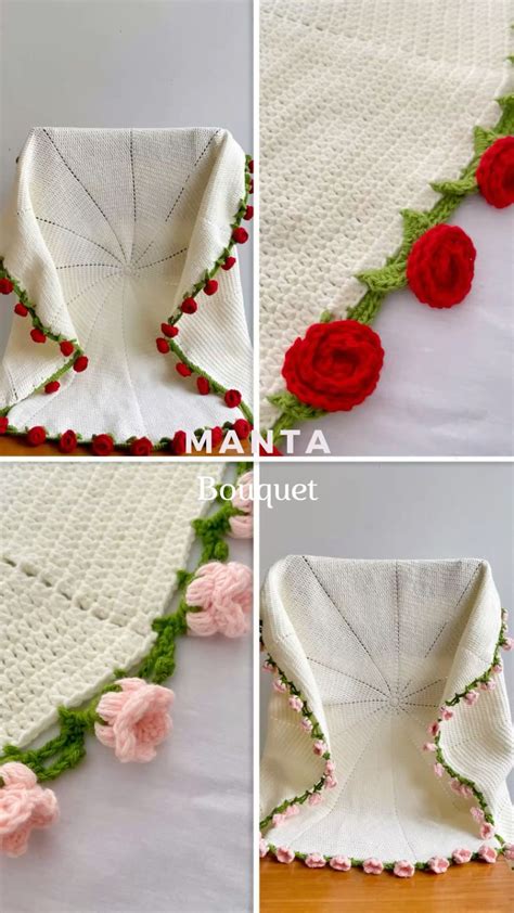 Ilustración de una manta de crochet con detalles de los hilos y posibles enganches