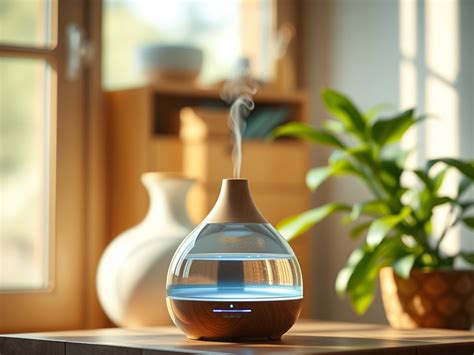 Imagen de un difusor de aceites esenciales con vapor de lavanda en un ambiente tranquilo