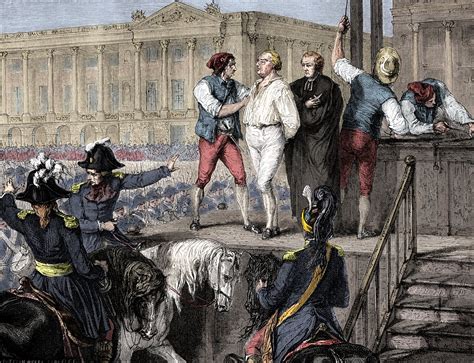Ilustración o grabado histórico de la ejecución de Luis XVI de Francia o el fin del asedio de Leningrado.