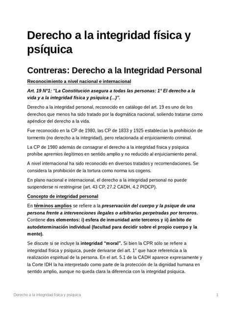 Esquema sobre la protección constitucional de la integridad física y su relación con otros derechos fundamentales