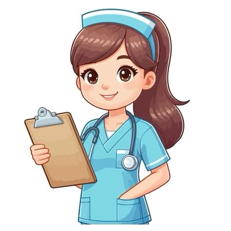 Ilustración de una enfermera pediátrica sonriente con una casaca colorida con personajes infantiles.