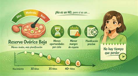 Infografía sobre el descenso de la reserva ovárica según la edad de la mujer (20, 30, 35 y 40 años)