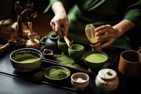 Infografía o foto de ceremonia del té con matcha