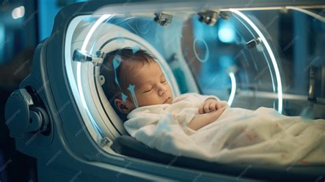 Bebé recién nacido en incubadora en una UCI neonatal