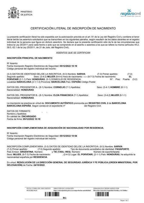 Ejemplo de certificado de nacimiento
