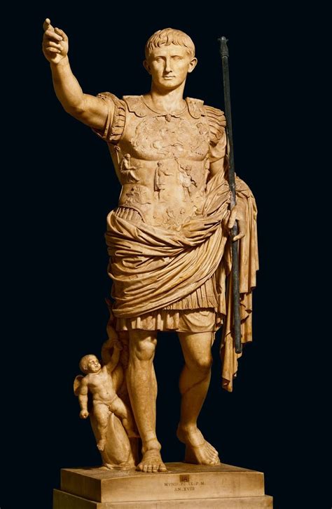 Augusto de Prima Porta: Escultura del primer emperador romano, con coraza y Cupido a sus pies