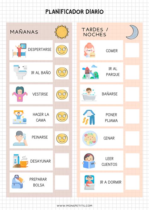 Esquema de planificación de rutinas escolares para niños