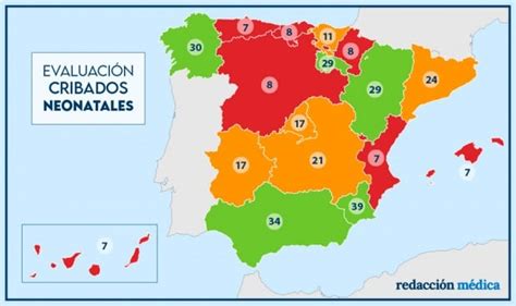 Mapa de España destacando la implementación del cribado neonatal y las variaciones regionales