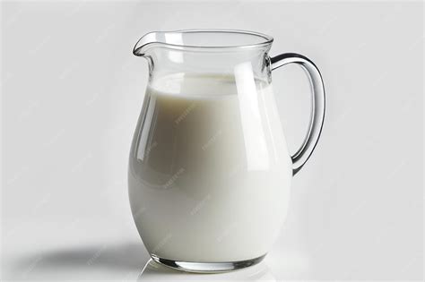 Foto de una jarra de cristal transparente llena de leche materna en un refrigerador