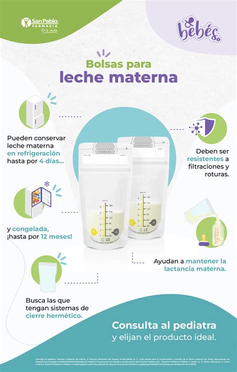 Infografía comparativa de recipientes de plástico, cristal y bolsas para leche materna, destacando pros y contras de cada uno