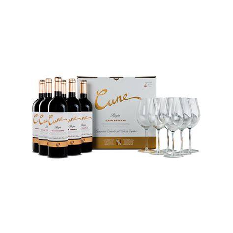 Pack de botellas de Cune Gran Reserva con copas en estuche de madera