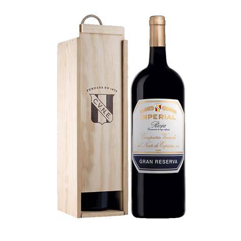 Botella de Imperial Gran Reserva en estuche de madera con tapa corredera